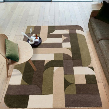 Matrix MAX90 Klotski Modern Geometric Hand-Woven High-Density Soft Textured Shimmer Wool & Viscose Blend Sage/Olive/Taupe/Charcoal/Ivory/Dark Brown Rug-Asiatic Carpets-Rug Love - The Most Loved Rug Store